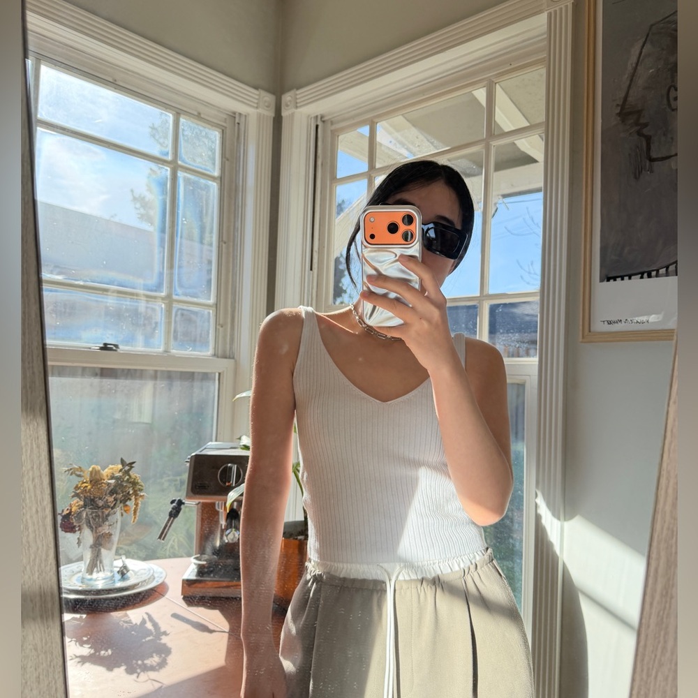 H&M White Ribbed Camisole Top
